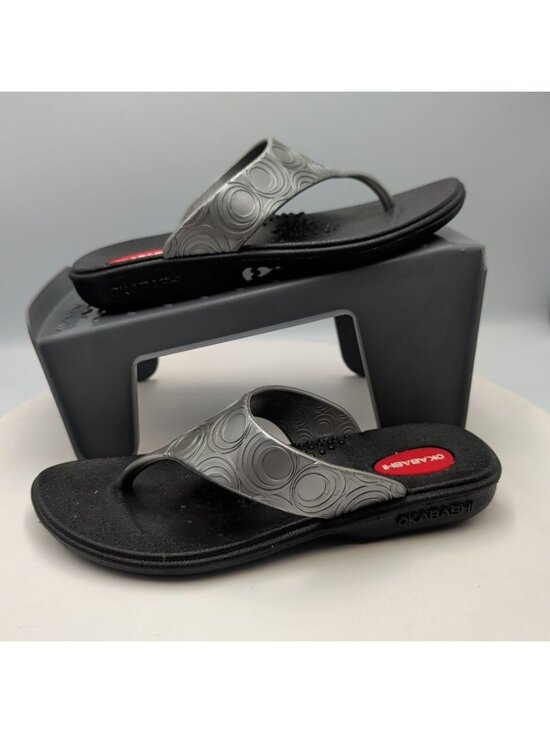 Okabashi Shoes - Okabashi Marina Slides Flip Flop Sandals Black Silver Arch Support size Small